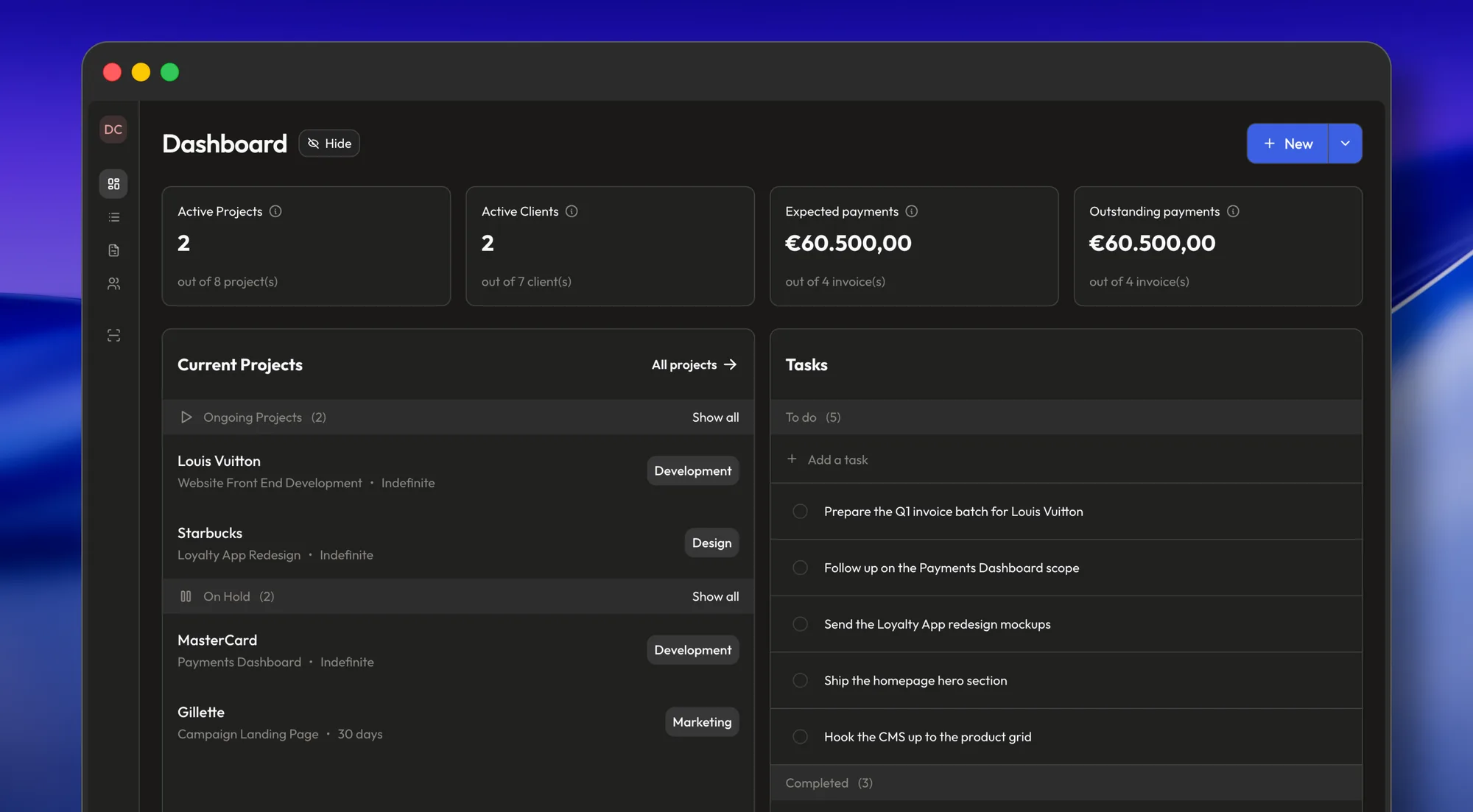 Tabrio dashboard
