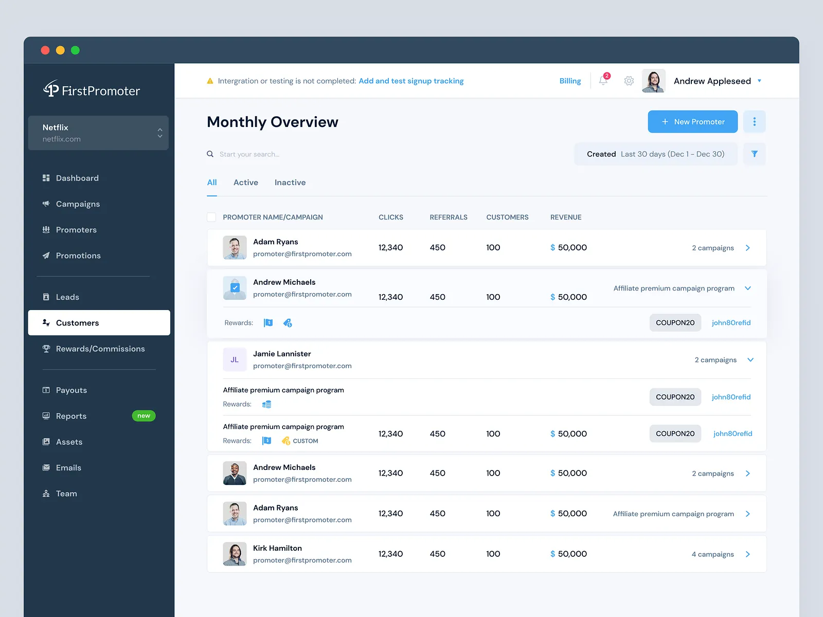 FirstPromoter - Monthly Overview